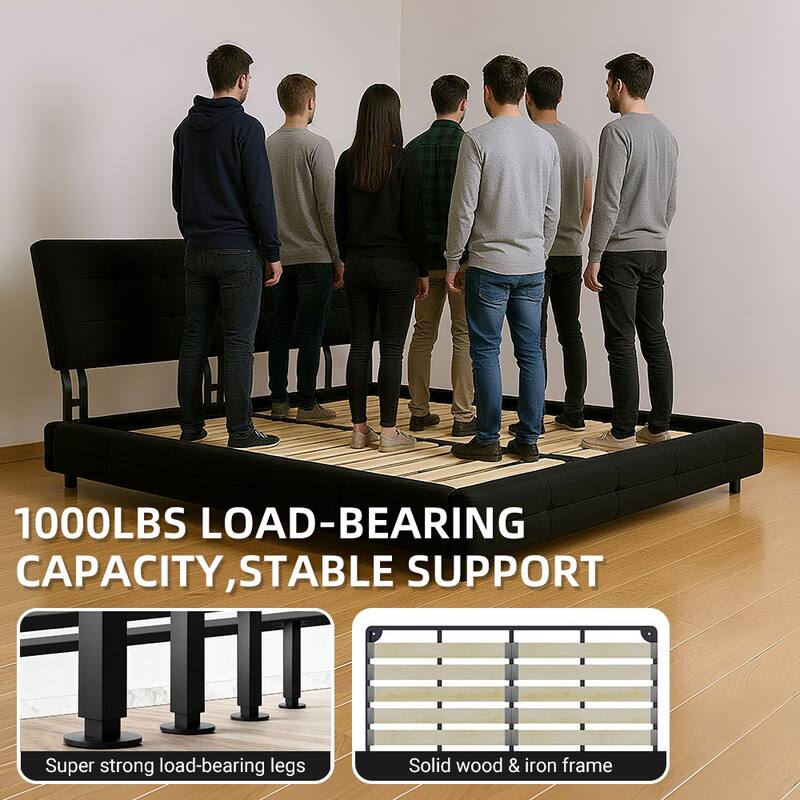 Queen Size Bed Frame,Tufted Headboard with Extra-Large Ultra-Soft Cloud Pillow Design,Chenille Platform Bed