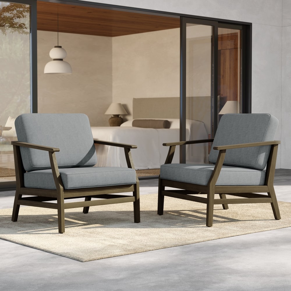 Outdoor Teak Wood Club Chairs with Cushions (Set of 2)