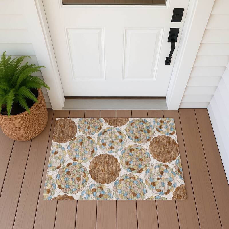 Machine Washable Indoor/ Outdoor Mosaic Cluster Chantille Rug - Paprika - 1'8" x 2'6"