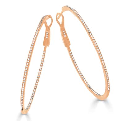 Joelle Collection 14K Gold & Diamond Round Hoop Earring 1.75"