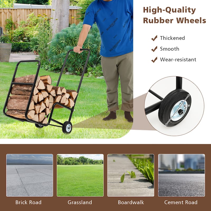 Costway Firewood Storage Rack Wood Mover Hauler Fire Rack Caddy Cart - See Details