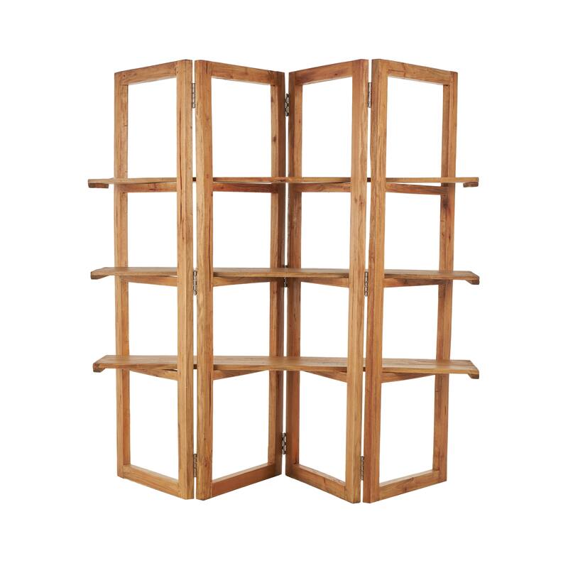Wood Handmade Folding 3 Shelf Shelving Unit with Silver Metal Hardware - Brown - Roche River Decor - 22"W x 63"L x 71"H