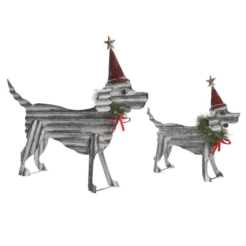 Transpac Metal 21.5 in. Gray Christmas Corugated Long Dogs Set of 2