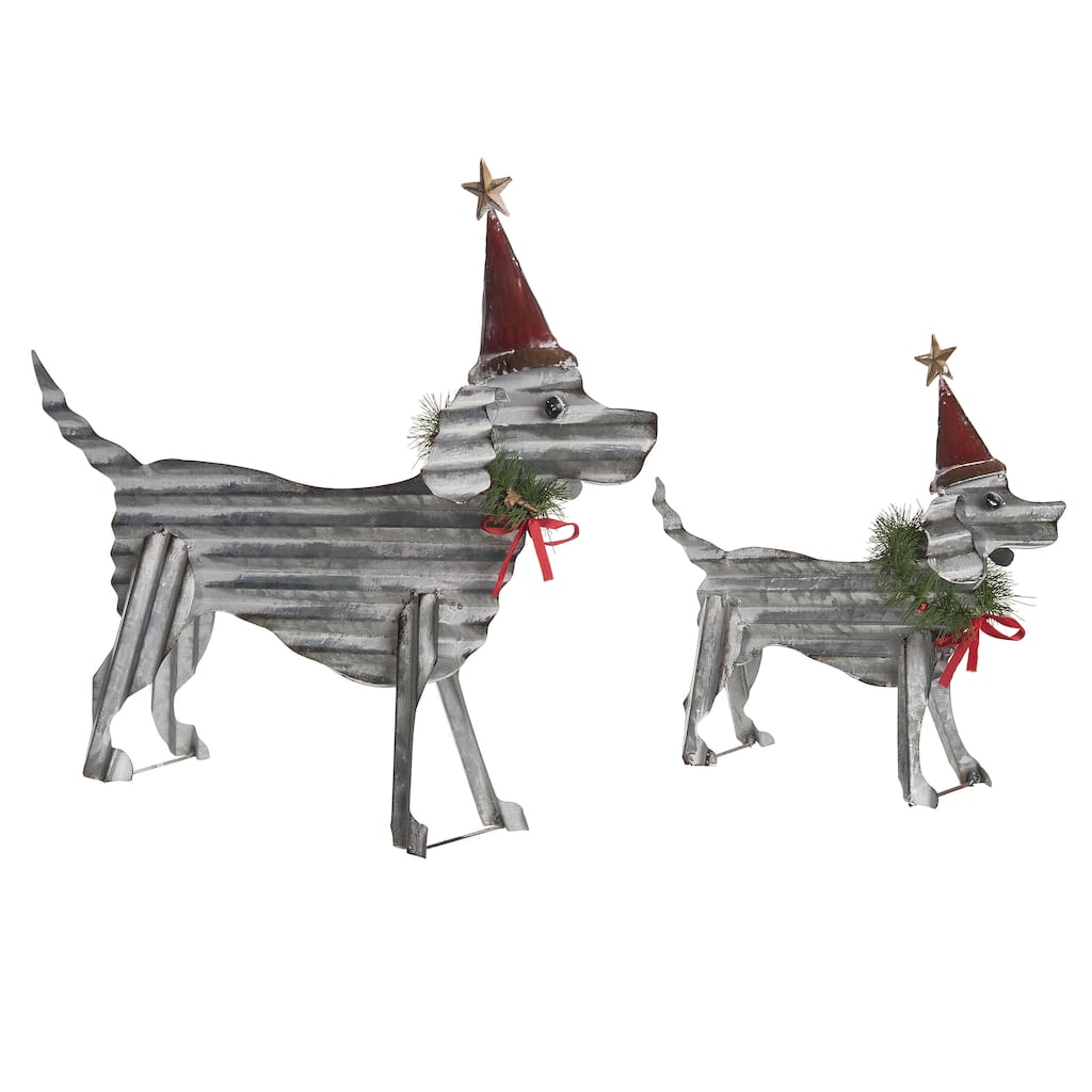 Transpac Metal 21.5 in. Gray Christmas Corugated Long Dogs Set of 2