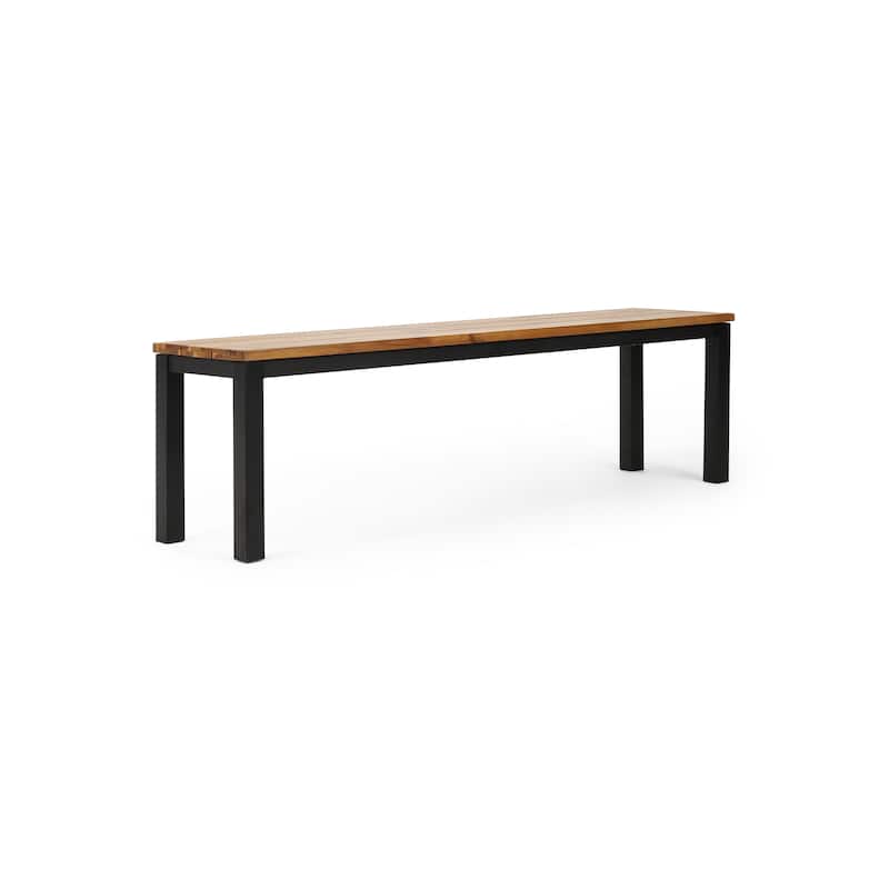 Lindsey Acacia Wood and Iron Outdoor Dining Bench by Christopher Knight Home