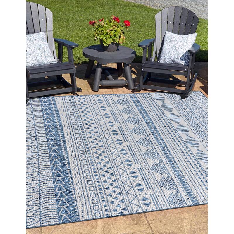 World Rug Gallery Contemporary Geometric Bohemian Textured Flat Weave Indoor/Outdoor Area Rug