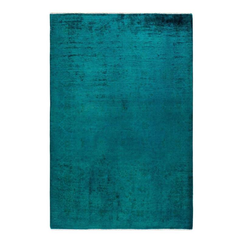 Overton Hand Knotted Wool Vintage Inspired Modern Contemporary Overdyed Green Area Rug - 5' 1" x 7' 9"