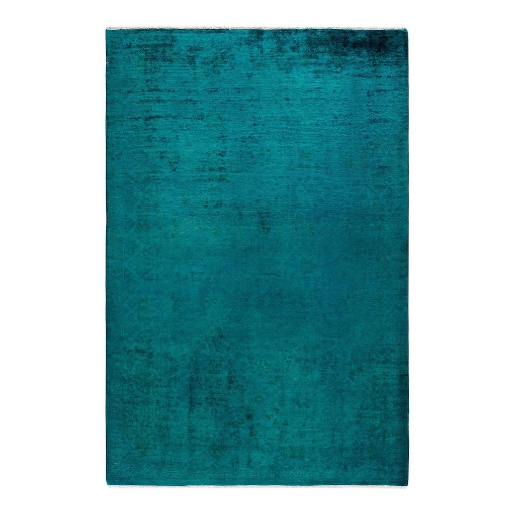 Overton Hand Knotted Wool Vintage Inspired Modern Contemporary Overdyed Green Area Rug - 5' 1" x 7' 9"