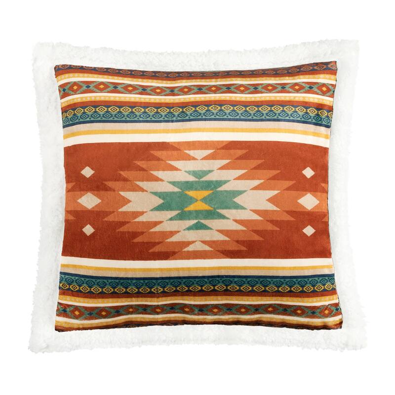 Indigo Hill by HiEnd Accents Campfire Sherpa Fleece Decorative Pillow, 18"x18"
