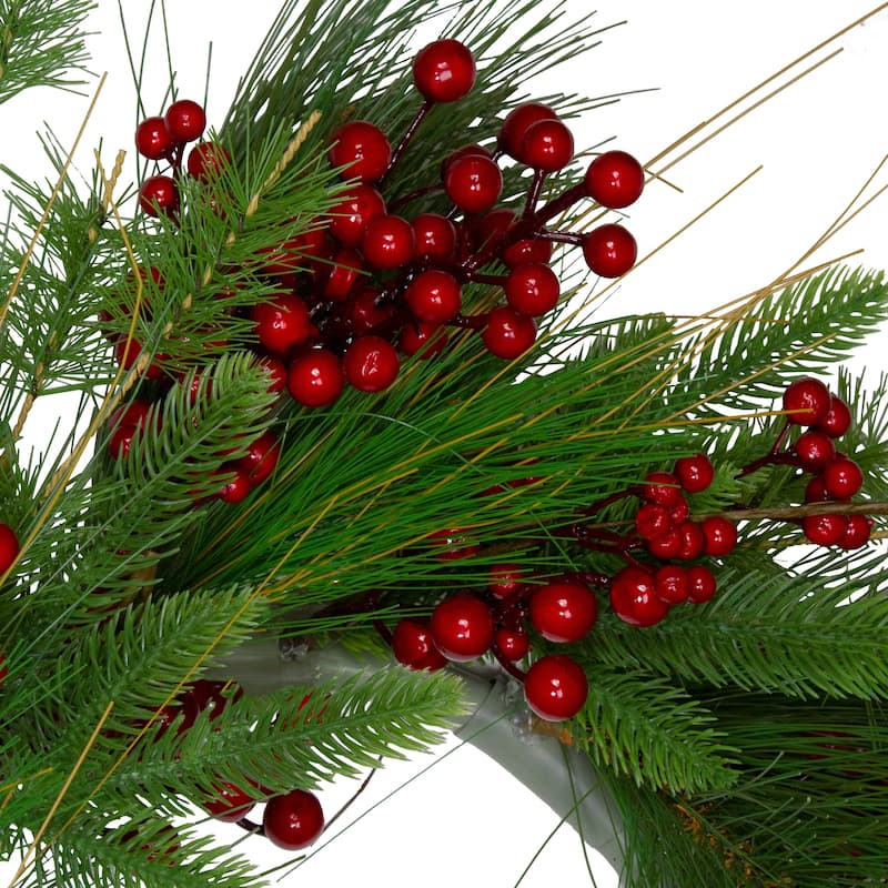 24-Inch Mixed Pine and Red Berry Artificial Christmas Wreath - Unlit - 24"