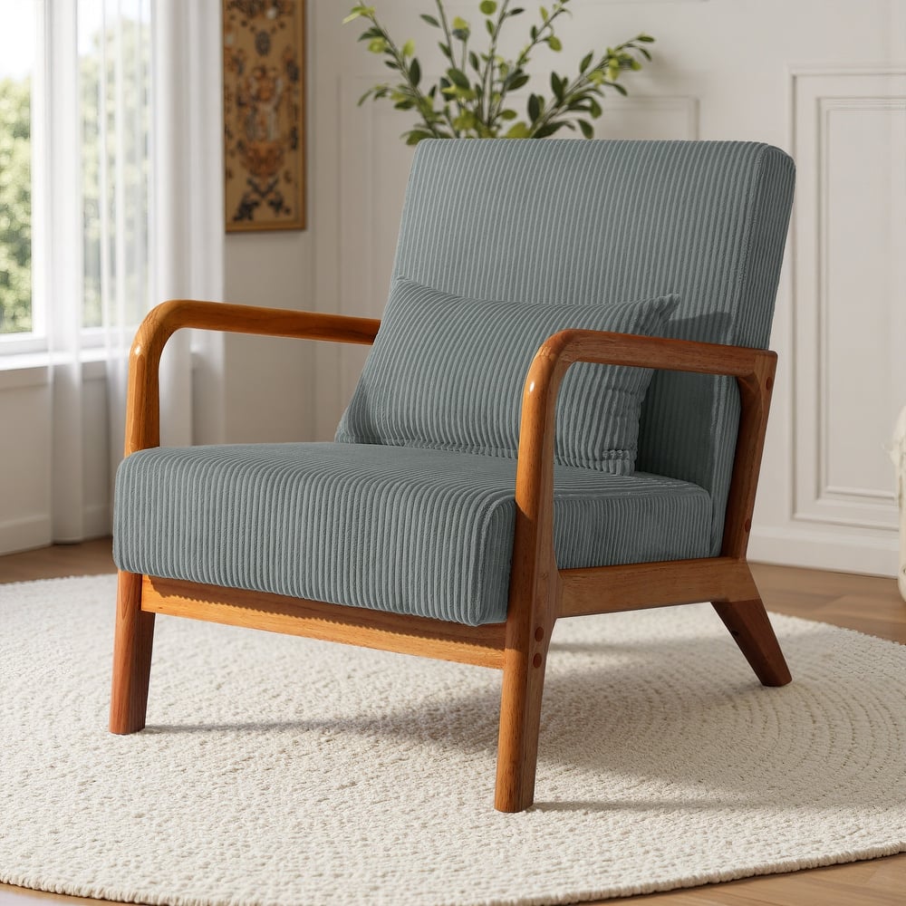 Uixe Mid Century Solid Wood Upholstered Corduroy Accent Chair