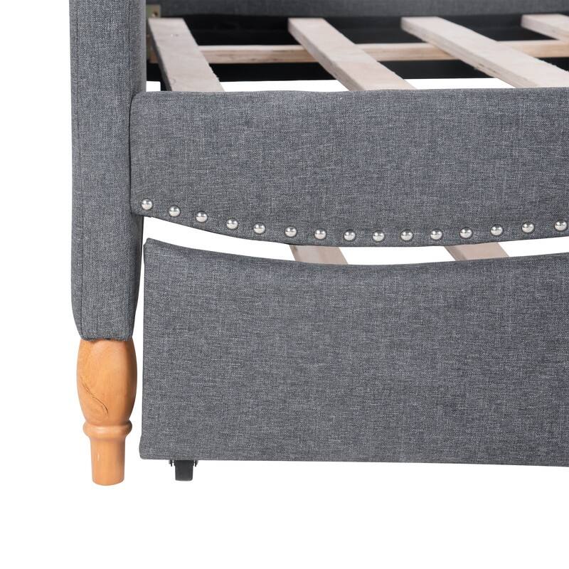 Vintage Full Size Upholstery Daybed with Trundle, Grey Bed Bath