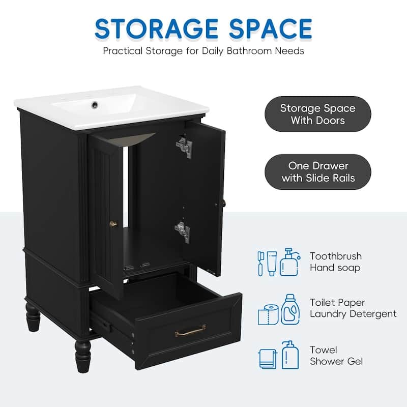 20" Bathroom Vanity with Sink,Two Doors and Adiustable Foot Pads