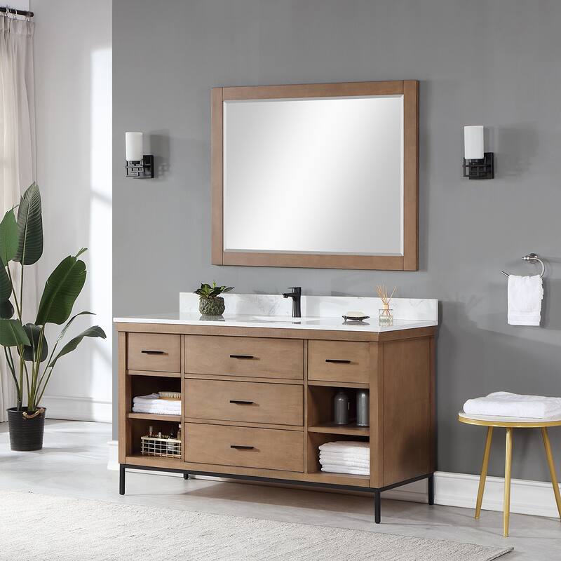 Altair Kesia Bathroom Vanity with Composite Stone Countertop with Mirror