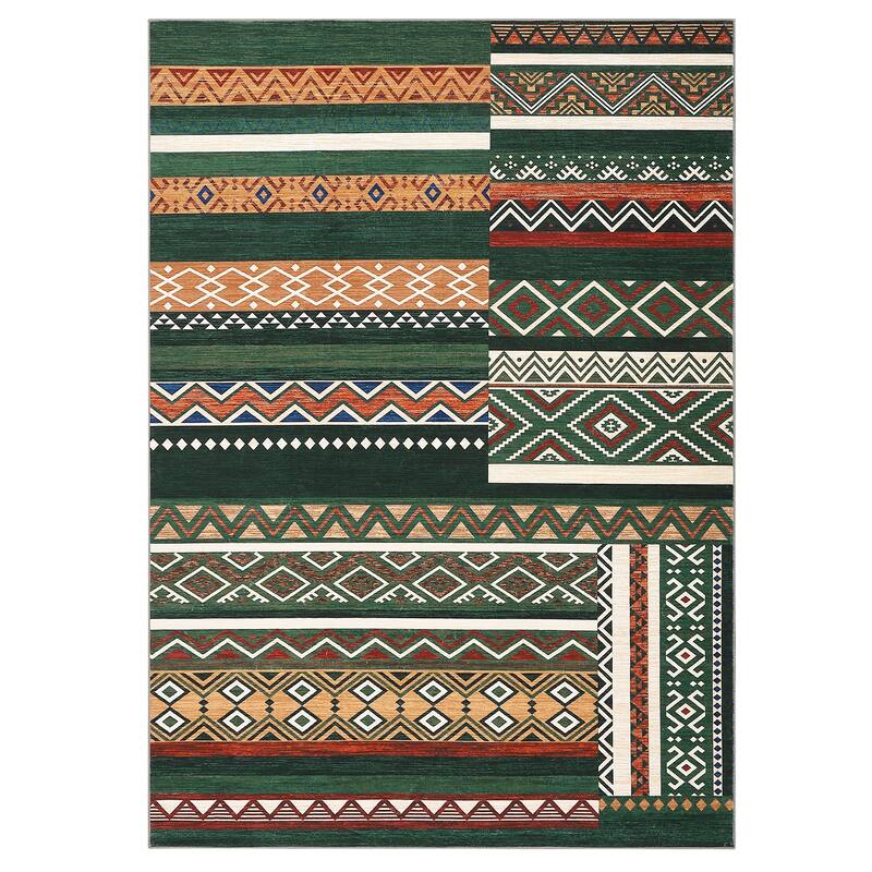 Area Rug Washable Living Room Rugs Vintage Geometric Area Rug Soft Low Pile Non-Slip Area Rug