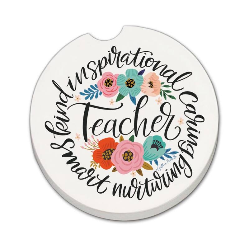 Teacher Words 2 Pack Absorbent Stone Coaster for Vehicle Cup Holder 2.6” Diameter Manufactured in The USA - Multi