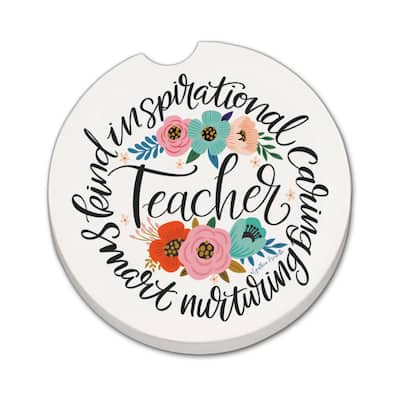 Teacher Words 2 Pack Absorbent Stone Coaster for Vehicle Cup Holder 2.6” Diameter Manufactured in The USA