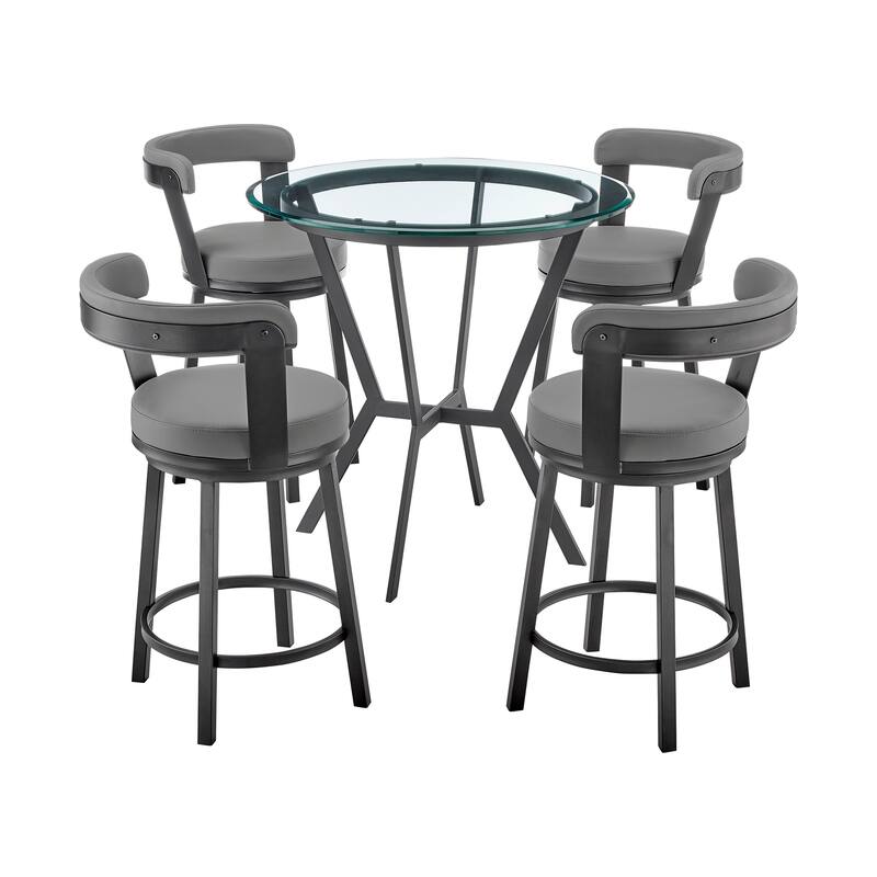 Naomi Bryant Black and Gray Faux Leather Counter Height Dining Set with Swivel Bar Stools