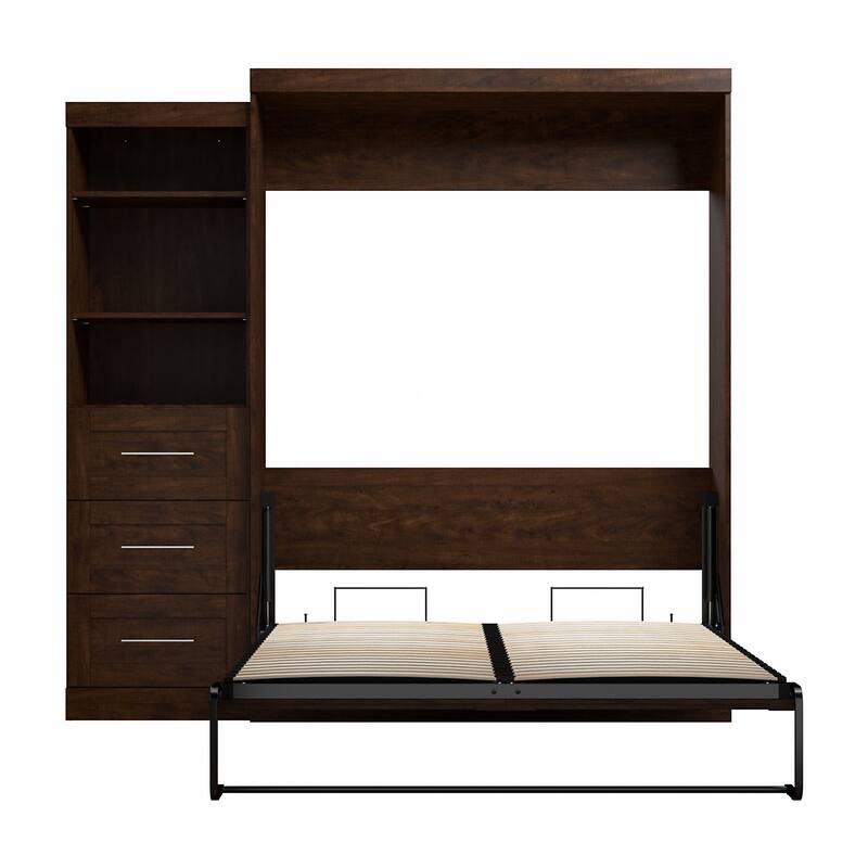 Bestar Pur Queen Murphy Bed with Shelving Unit and Drawers (90W)