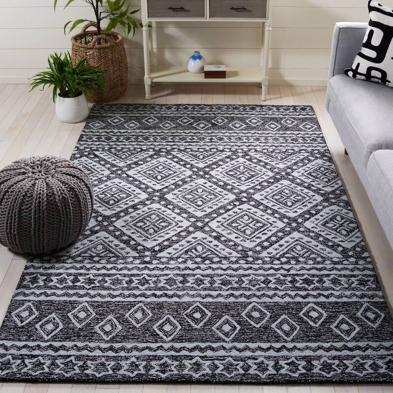 SAFAVIEH Handmade Micro-Loop Kobie Wool Rug - 3' x 5' - Black/Ivory