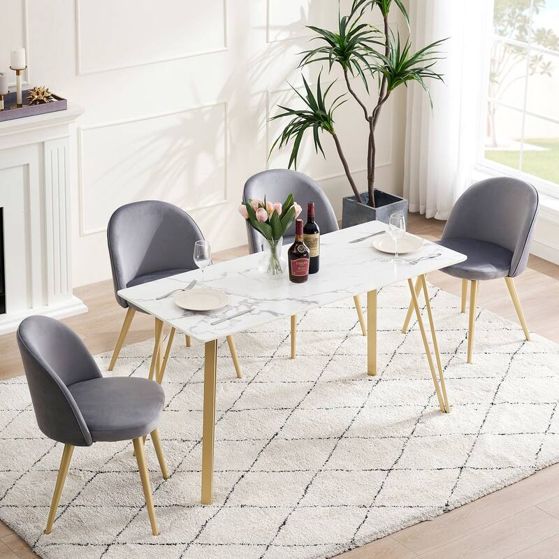 ivinta White Marble Dining Table, Modern Rectangle 55 inch Dining Room Table - White