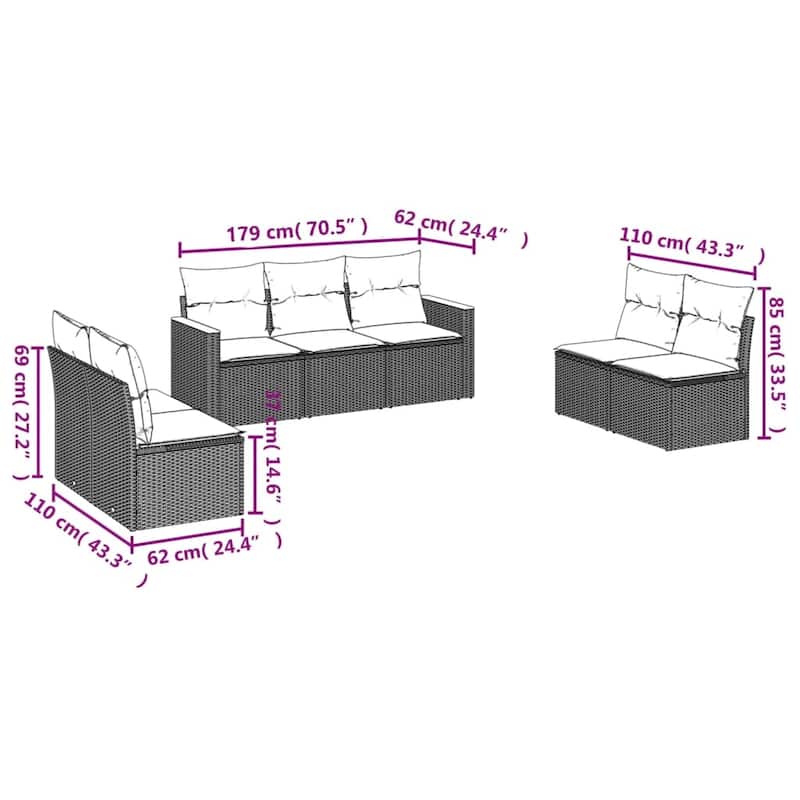 vidaXL Garden Sofa Set Black - 24.4 x 24.2 x 27.2