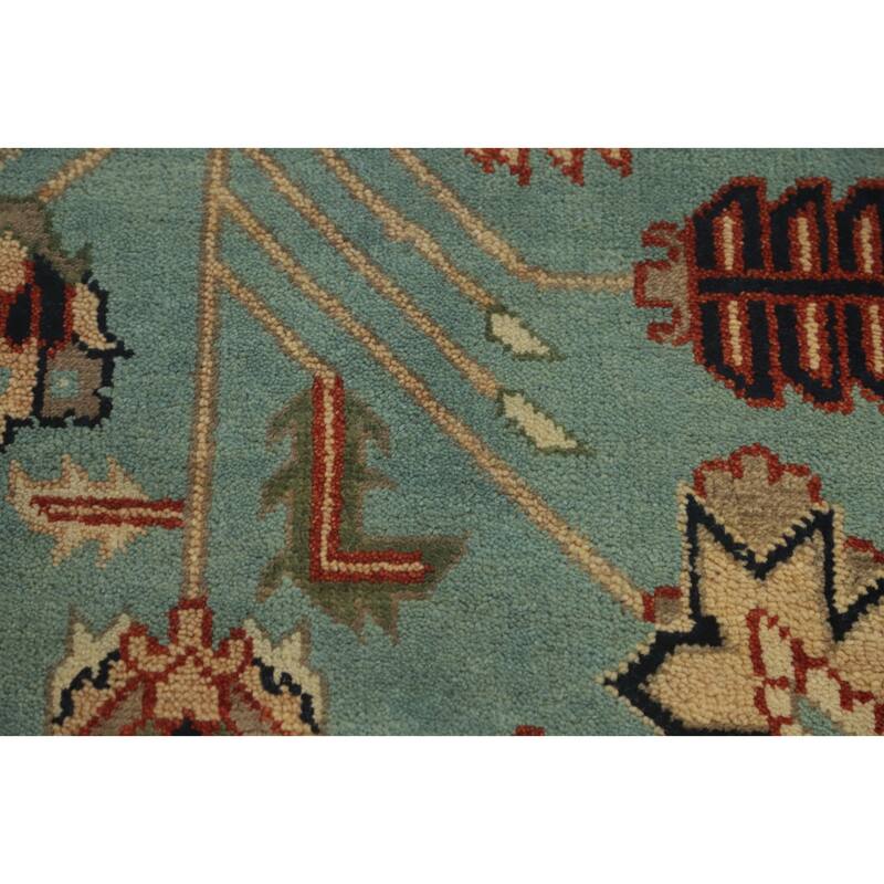 Hand-knotted Transitional Wool Carpet Blue Oushak Rug Floral Oriental Area Rug - 14' 10'' X 11' 10''