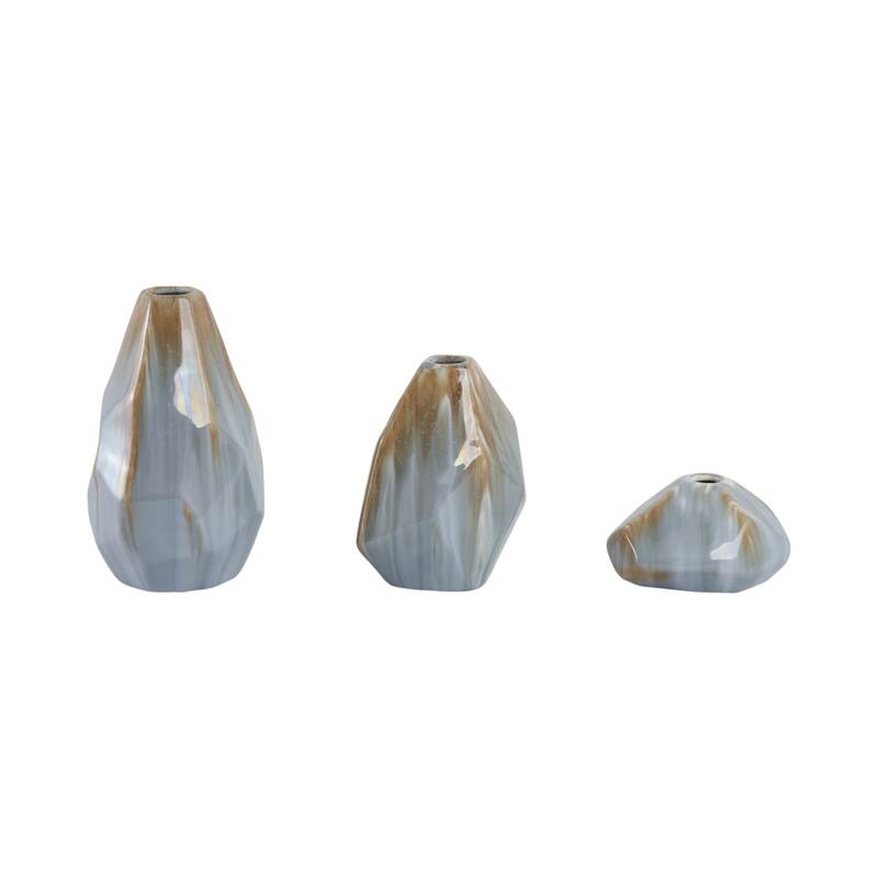 Ceramic Vases Modern Faceted Casual Decor (Set of 3) - 3/7/9" Brown