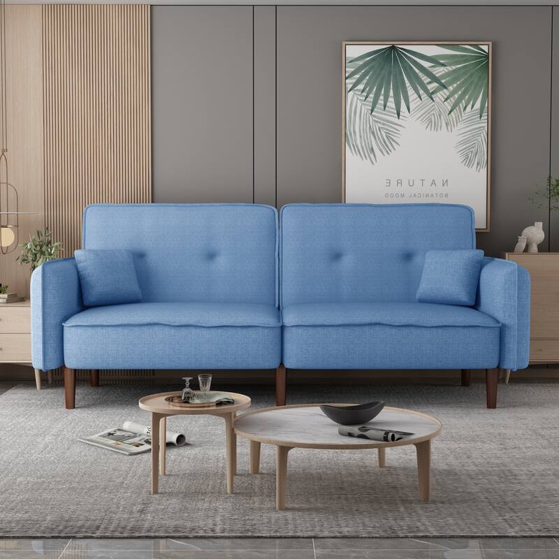 Futon Sofa Bed, Fabric, Solid Wood Leg, Adjustable Backrest