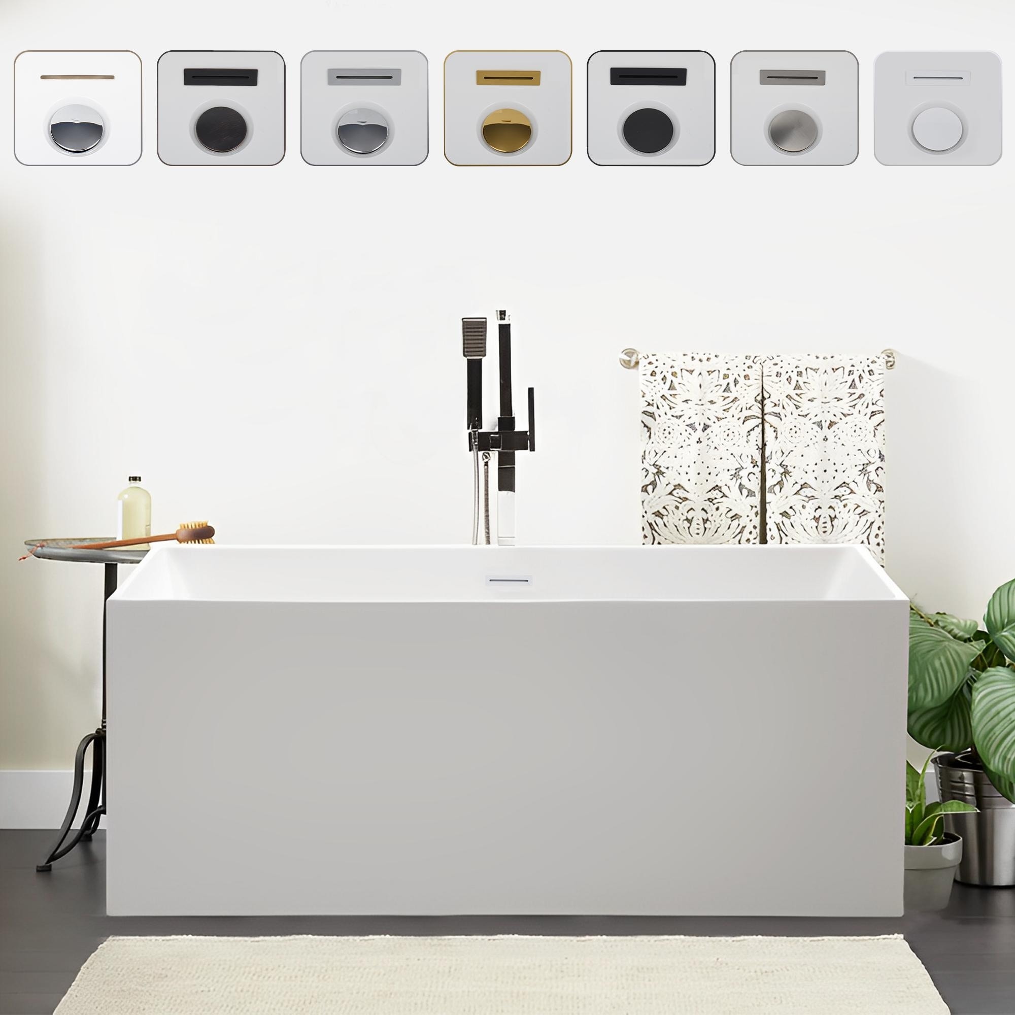 Vanity Art Talence 59" Acrylic Freestanding Soaking Bathtub with Center Drain, Overflow & Pop-Up Drain Included