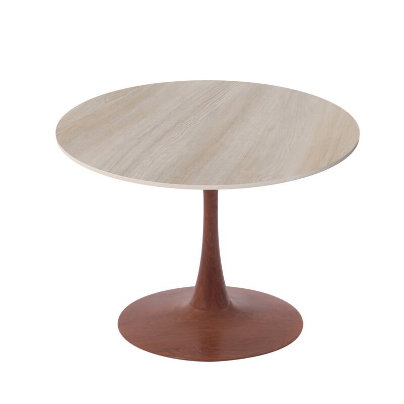 Bristol 27" Round Dining Table with Sintered Stone Top and Cherry Steel Pedestal Base for Modern Kitchen and Dining Room - Natural Wood