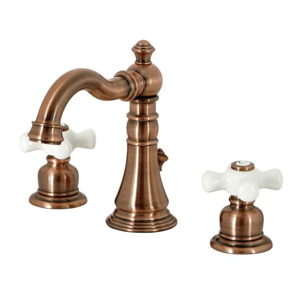slide 2 of 5, Kingston Brass American Classic Two-Handle 3-Hole Deck Mount Widespread Bathroom Faucet with Pop-Up Drain Antique Copper