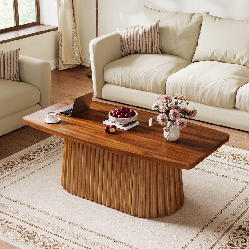 47.2" Coffee Table with Fluted Pedestal, Mid Century Modern Center Table