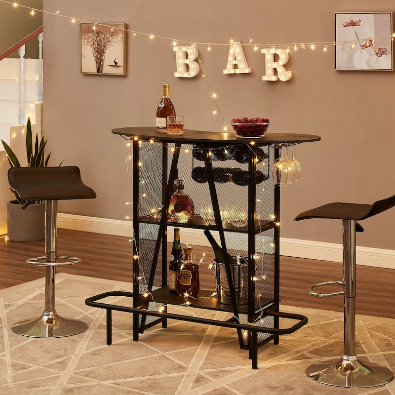 Kitchen Island with Wine Rack, Rolling Kitchen Cart, Grey Bar Microwave Stand Wine Rack Table