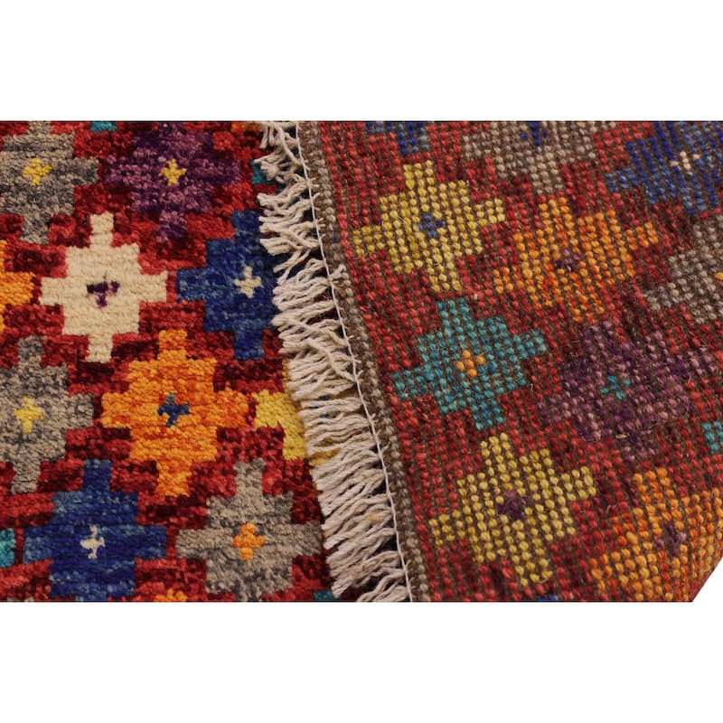Contemporary Balochi Riley Red/Orange Hand Knotted Wool Rug - 5'1'' x 6'7''