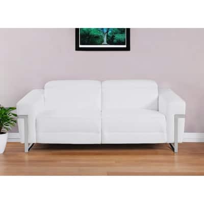 HomeRoots 83" White Italian Leather USB Sofa With Silver Legs - 288.81