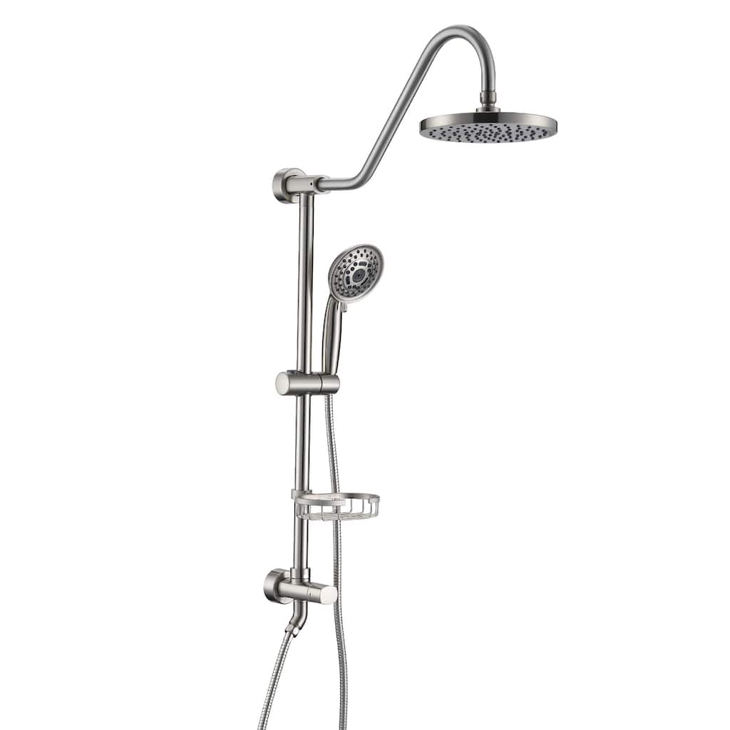 Shower System with Rain Showerhead, 5-Function Hand Shower, Adjustable Slide Bar and Soap Dish for Bathroom Shower Faucet Set