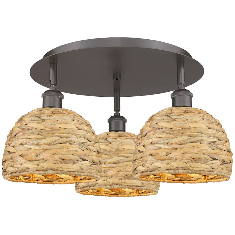 Innovations Lighting Endless Possibilities Ballston - Woven Rattan - 3 Light 20" Flush Mount