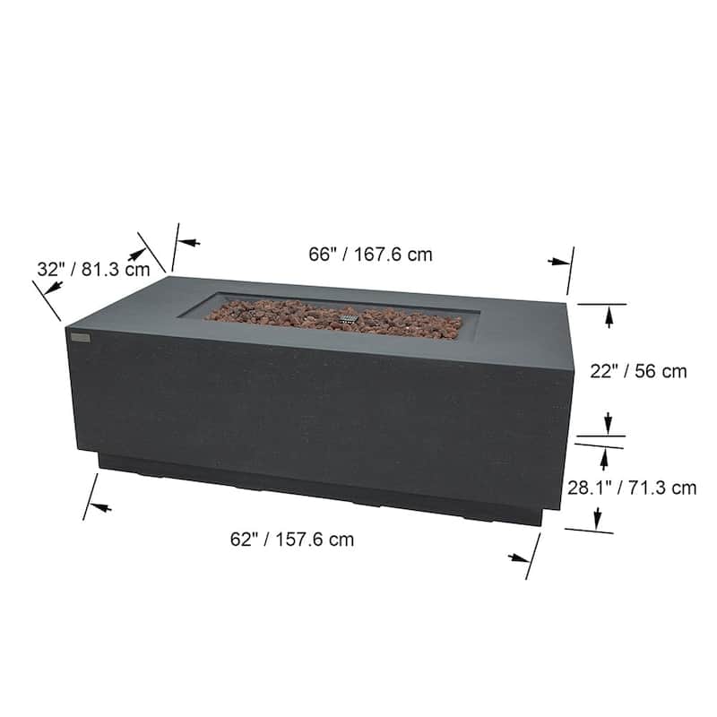 Elementi Andes Propane Fire Pit 60,000 BTUs - 66 x 32 Inches - 66 x 32 in.