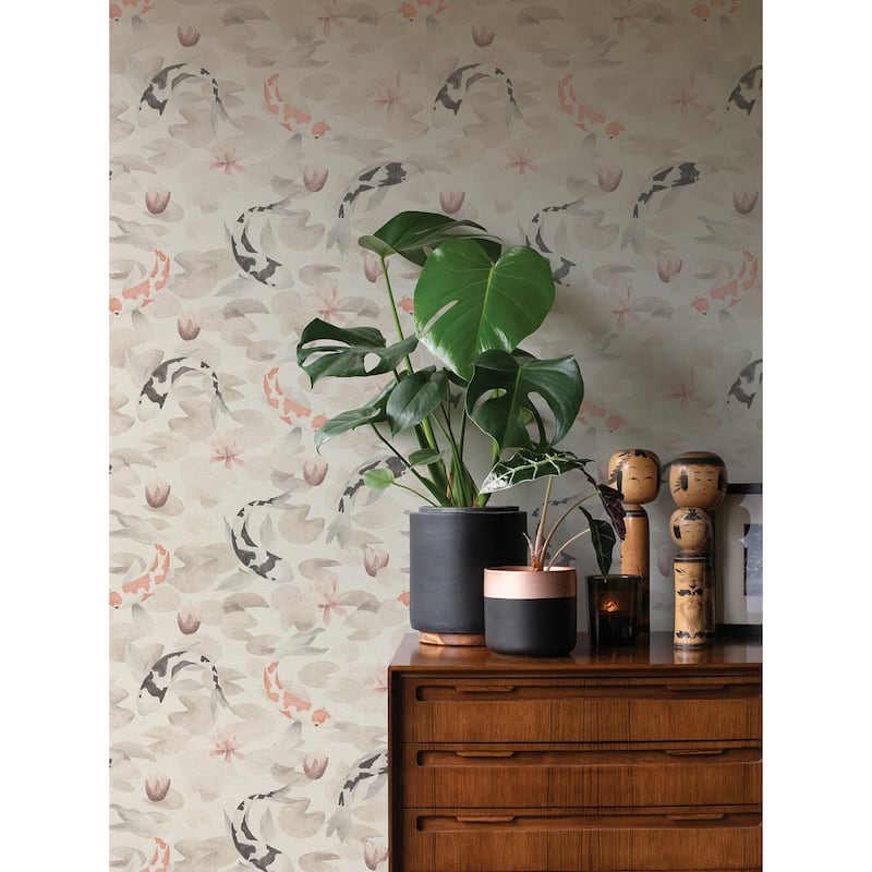 Advantage Nobu Beige Koi Fish Wallpaper - 20.9in x 396in x 0.025in - 20.9in x 396in x 0.025in