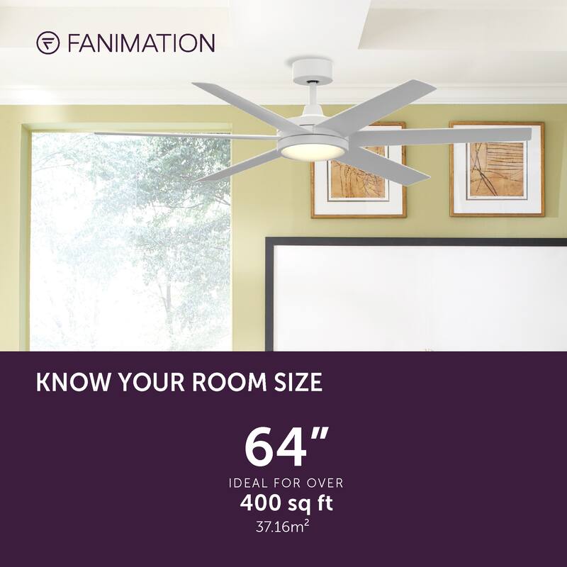 Fanimation Brawn 64 inch Indoor/Outdoor Ceiling Fan with LED CCT Select Light Kit and Remote - Matte White