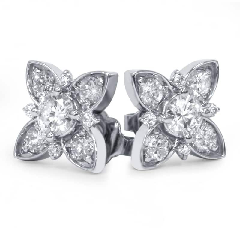 1 ct Floral Starburst Diamond Studs White Gold