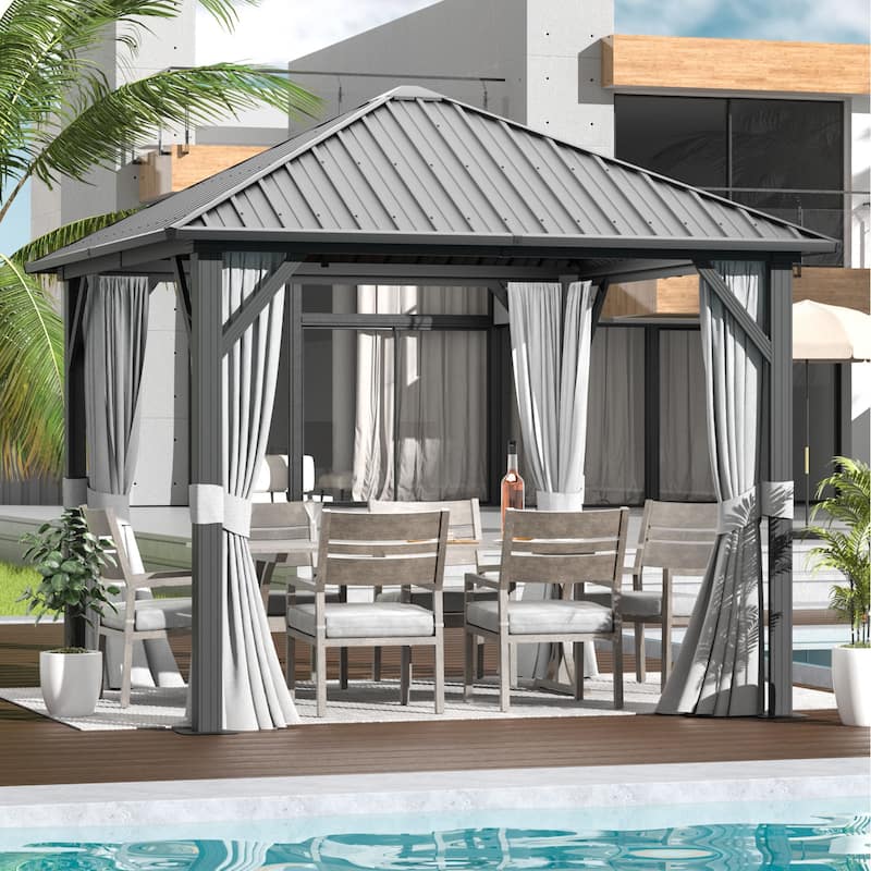 10'x10' Hardtop Gazebo, Galvanized Steel Outdoor Aluminum Single Top Canopy