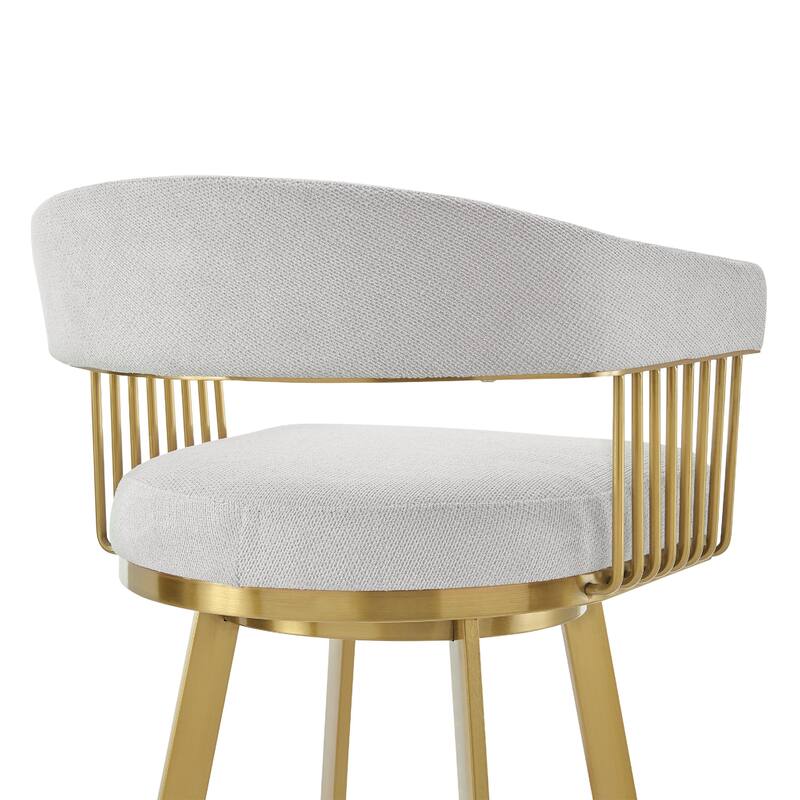 Luci Swivel Barstool Chair, Gold Steel, Taper Legs, Silver Polyester