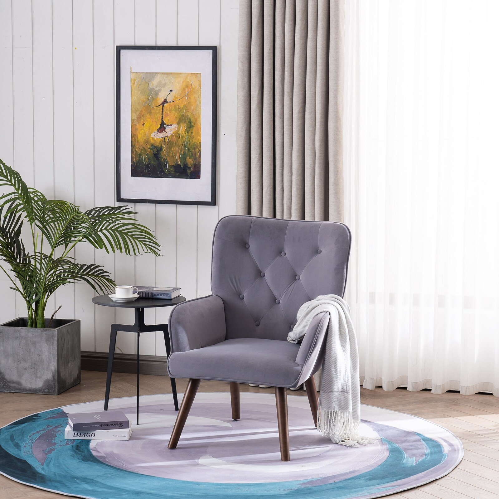 Nordic solid wood balcony hotsell living room backrest lounge chair