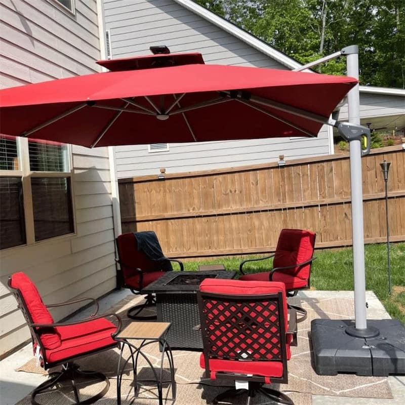 PURPLE LEAF 10 ft Double Top LED Square Patio Cantilever Umbrella