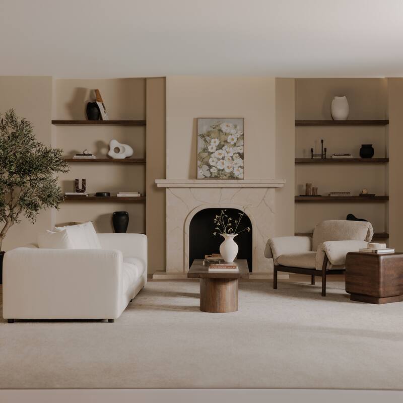 NADAAL STUDIOS Lioraelle Sofa, Soft Velvet Upholstery with Tufted Bench Seat and Six Back Cushions, Warm White