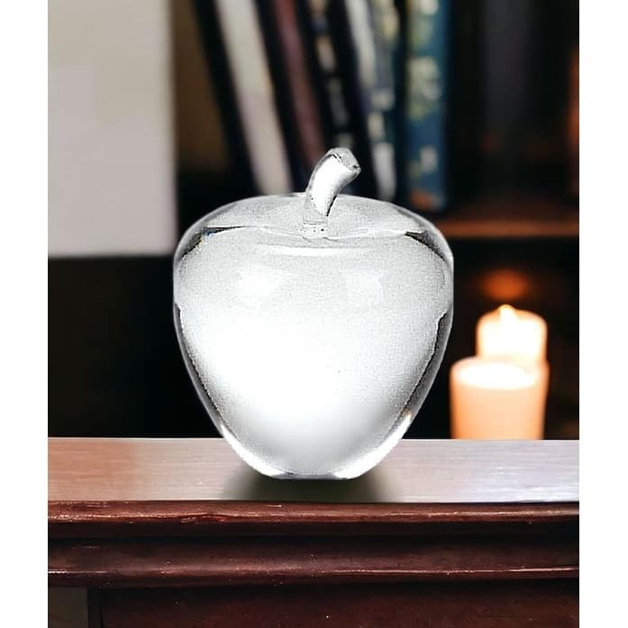 HomeRoots 4" Clear Crystal Apple Paperweight Tabletop Sculpture