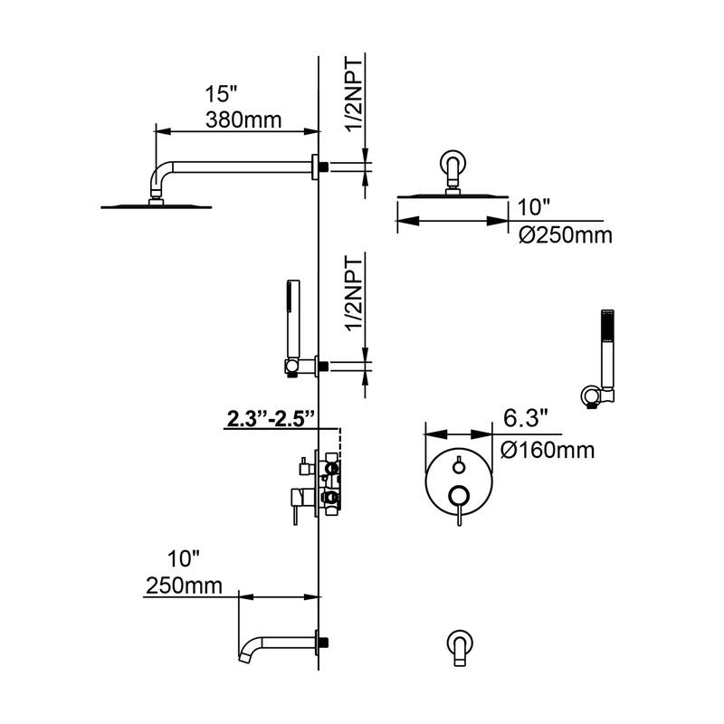 Pressure Balanced Wall Mounted Complete Shower System with Rough-in Valve