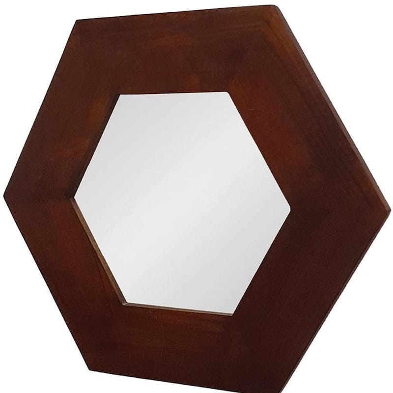 HomeRoots 19" Dark Brown Hexagon Solid Wood Framed Accent Mirror - 21.5' X '18.5' X '0.7